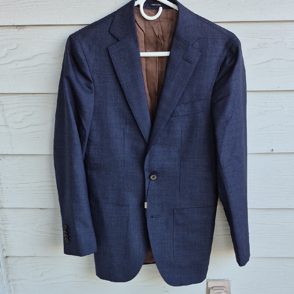 SUITSUPPLY Havana FL INT Dark‎ Blue Grey Weave Pure Wool Mens Sz 34 R Sport Coat